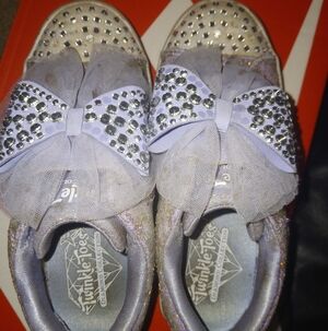 Kids' Glitter Bow Sneakers - Lavender and Silver